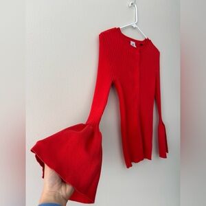 Cardigan Ribbed Trumpet Snap Front Bell Sleeves Colorful orange-red Size M